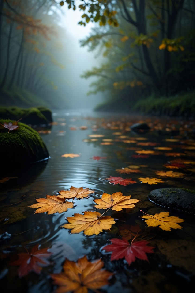 Morgendlicher Nebel über einem deutschen Fluss — romantische Stimmung im Herbst
